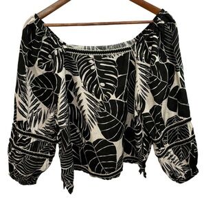 Cynthia Rowley Monochrome Leaf Pattern Blouse